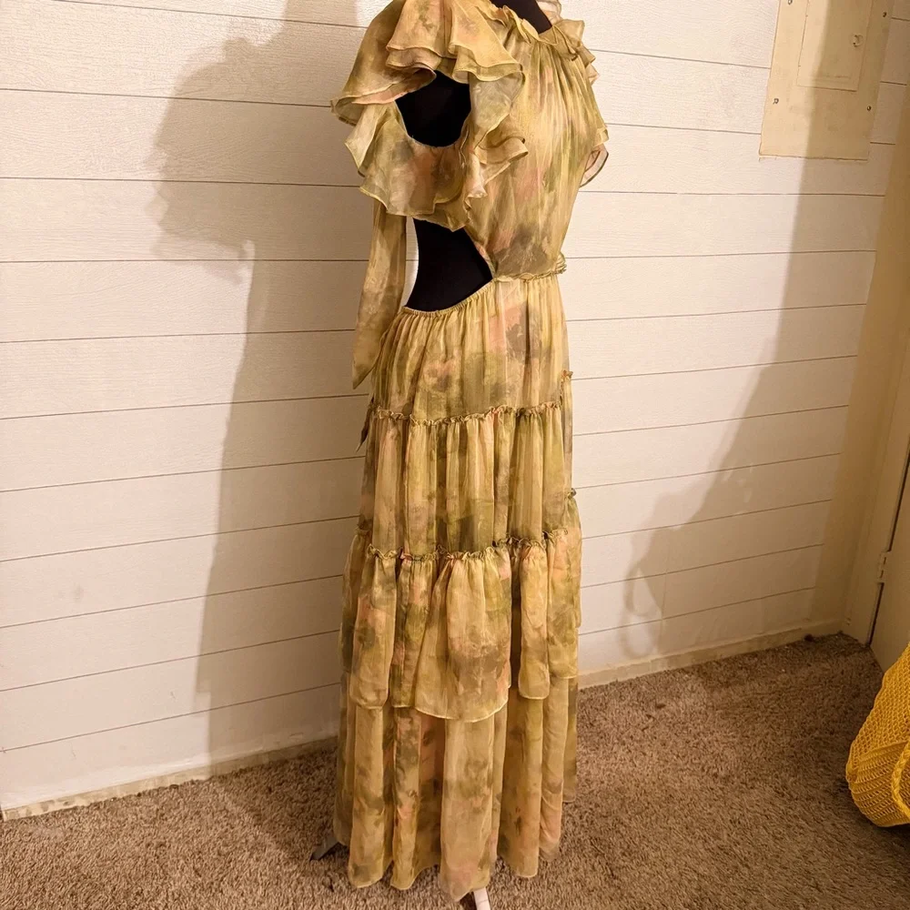 MISA Los Angeles Lana Dress in Chartreuse Abstract - Picture 6 of 9